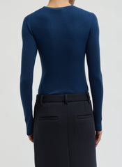 Featherweight Ribbed Sweater Crewneck Pullover | Tibi Seal Blue