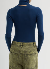 Featherweight Ribbed Sweater Turtleneck Pullover | Tibi Seal Blue