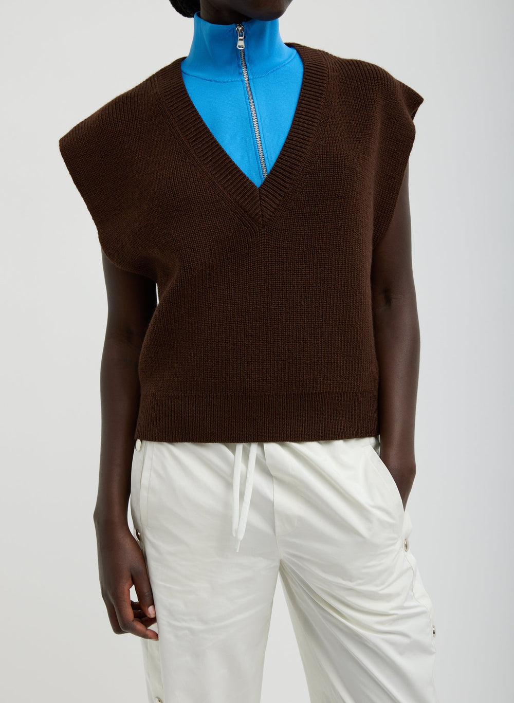 Cardigan Stitch Sweater Vest With Removable Dickie | Tibi Brown