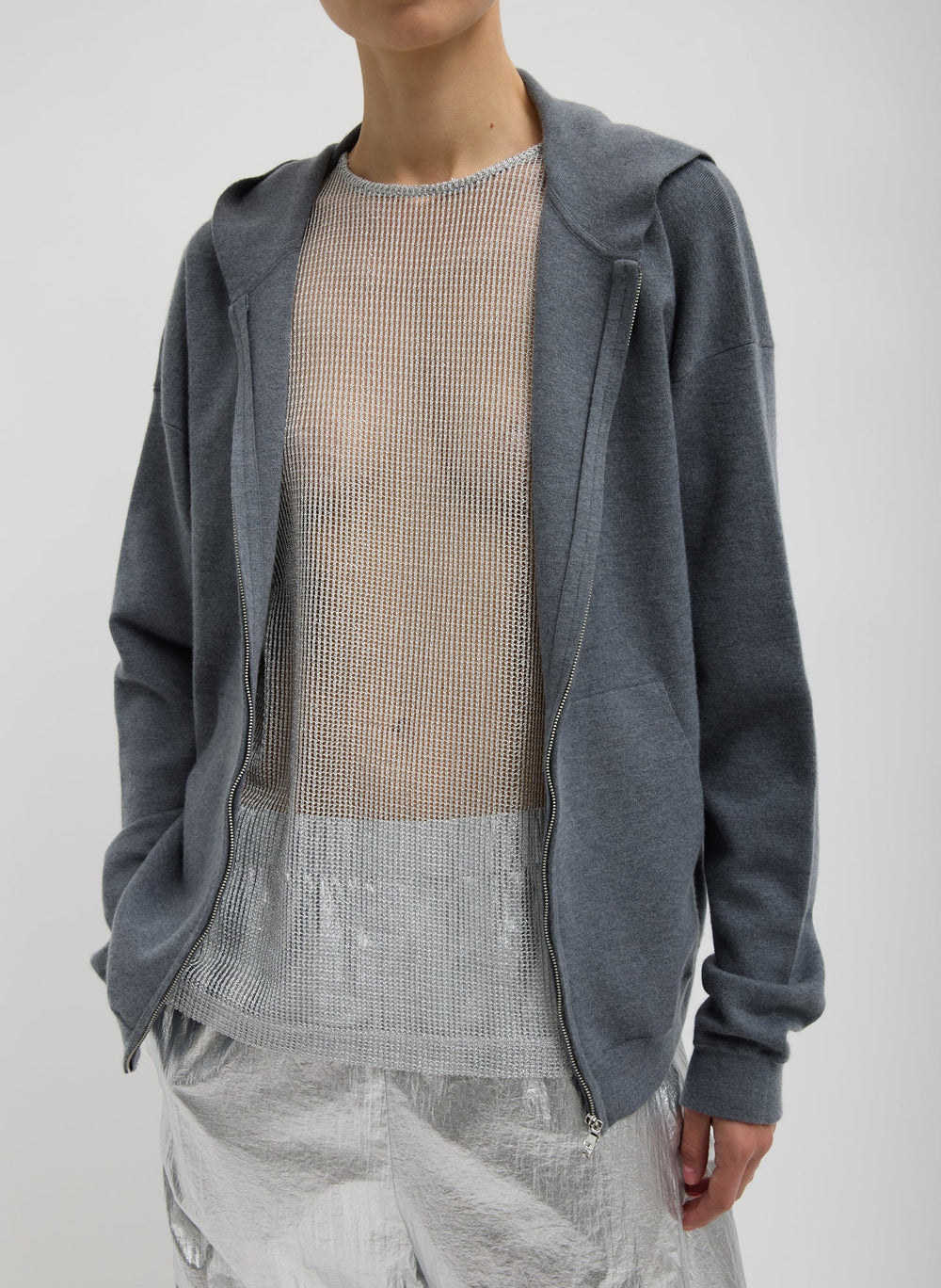 Double Faced Cashmere Hoodie | Tibi Medium Heather Grey