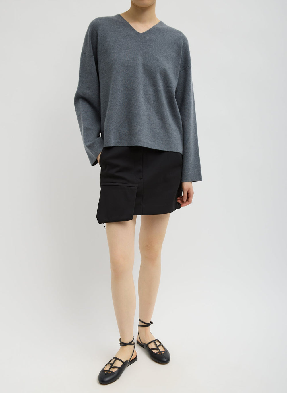 Double Faced Cashmere Oversized Easy Sweater | Tibi Medium Heather Grey