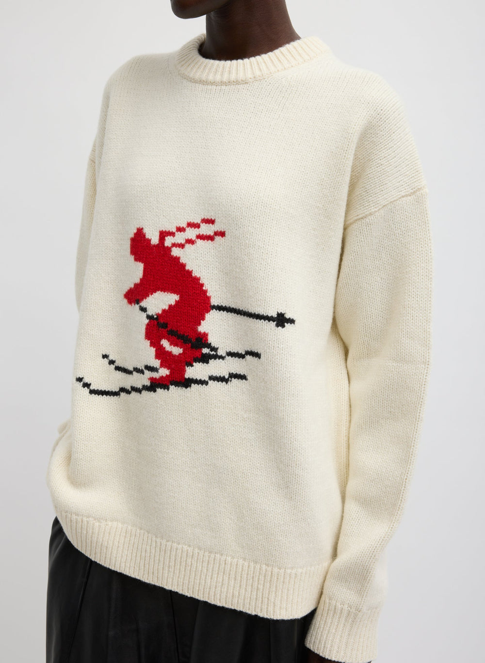 Soft Wool Ski Easy Pullover Crewneck Sweater | Tibi Ivory Multi