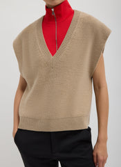Cardigan Stitch Sweater Vest With Removable Dickie | Tibi Latte