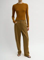 Featherweight Ribbed Sweater Crewneck Pullover | Tibi Ochre