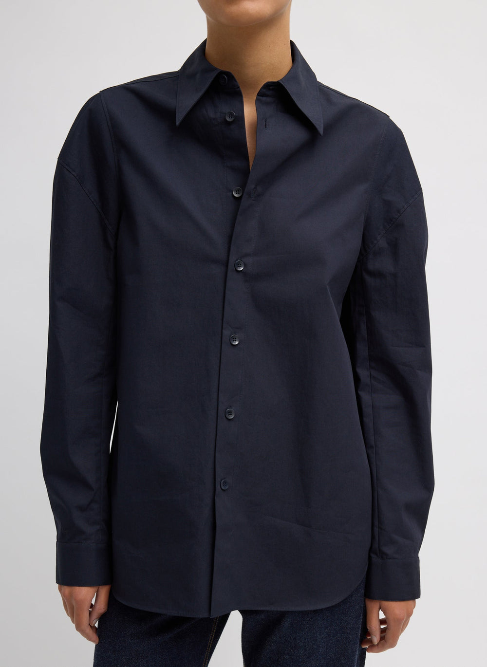 Compact Eco Poplin Hinged Shirt | Tibi Navy