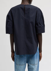 Compact Eco Poplin Reverse Sleeve Top | Tibi Navy