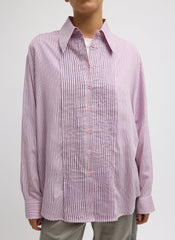 Ultra Light Silk Tencel Striped Pintucked Shirt | Tibi Pink Multi