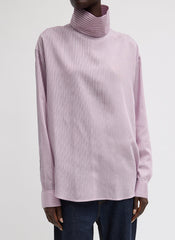 Ultra Light Silk Tencel Striped Funnel Neck Shirt | Tibi Pink Multi