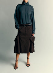 Ultra Light Silk Tencel Funnel Neck Shirt | Tibi Black