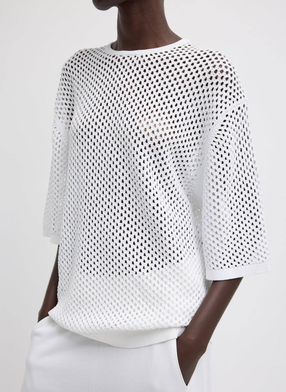 Crochet Netting Oversized Easy T-Shirt | Tibi White