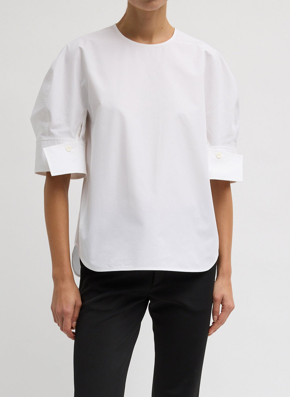 Compact Eco Poplin Reverse Sleeve Top | Tibi White