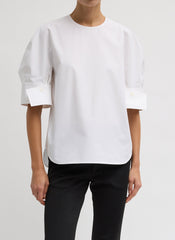 Compact Eco Poplin Reverse Sleeve Top | Tibi White