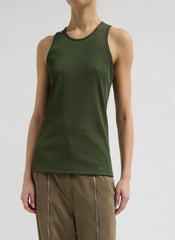 Stretch Luxe Ribbed Tank Top | Tibi Dark Moss
