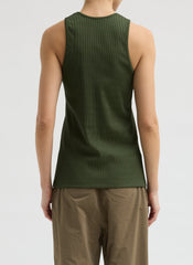 Stretch Luxe Ribbed Tank Top | Tibi Dark Moss