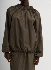 Italian Sporty Nylon Shirred Anorak Top | Tibi Dark Hazelnut