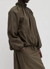Italian Sporty Nylon Shirred Anorak Top | Tibi Dark Hazelnut
