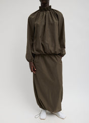 Italian Sporty Nylon Shirred Anorak Top | Tibi Dark Hazelnut