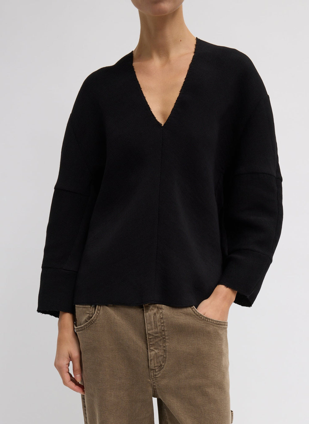 Viscose Plisse Hinged Long Sleeve Top | Tibi Black