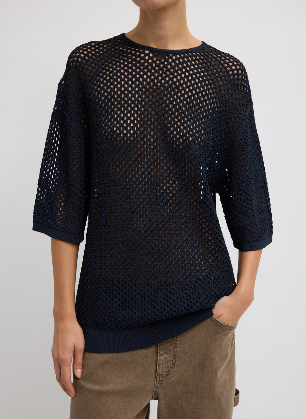 Crochet Netting Oversized Easy T-Shirt | Tibi Navy