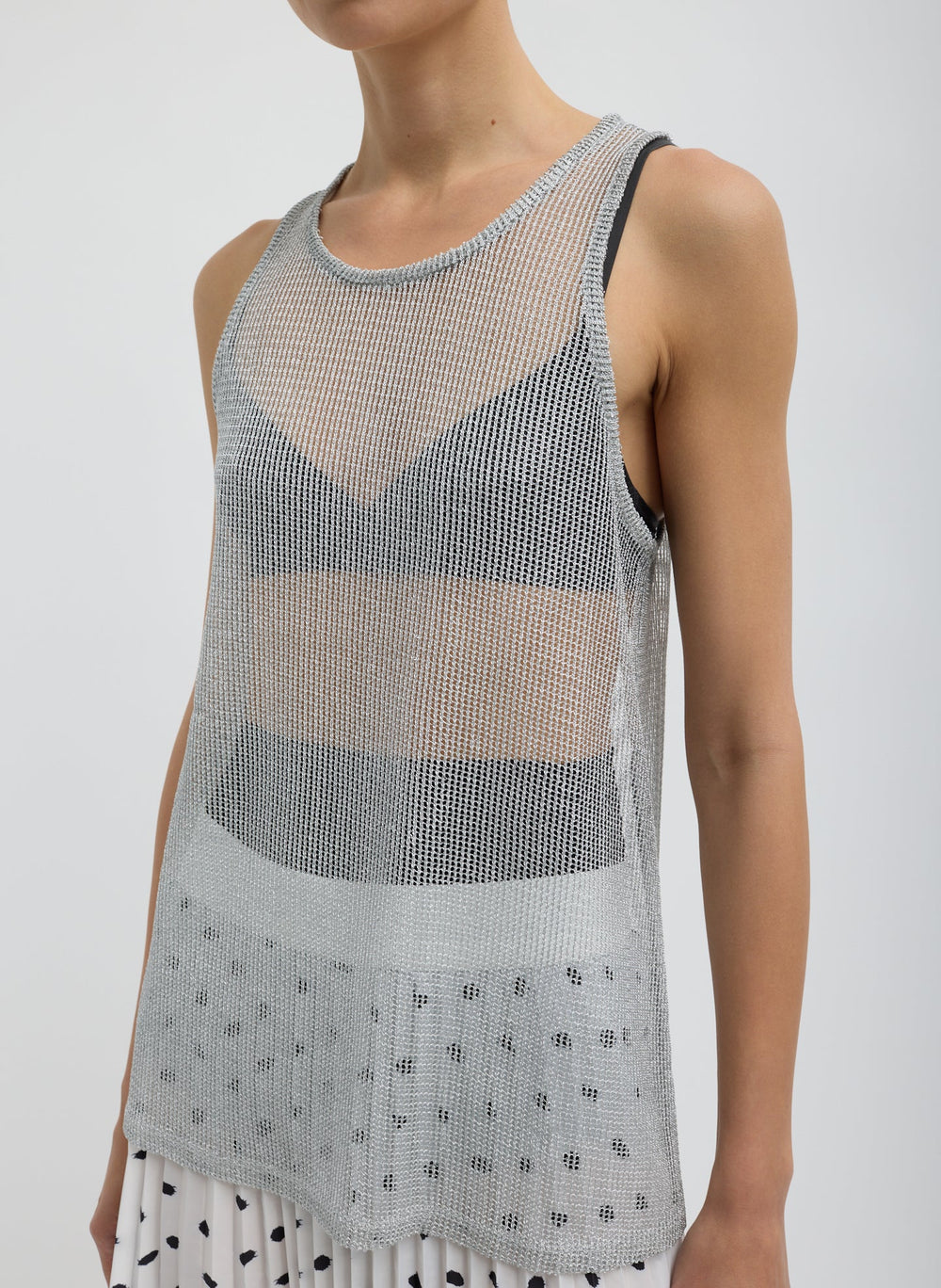 Viscose Metallic Ribbed Tank | Tibi Silver