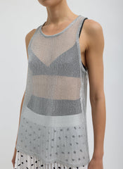 Viscose Metallic Ribbed Tank | Tibi Silver