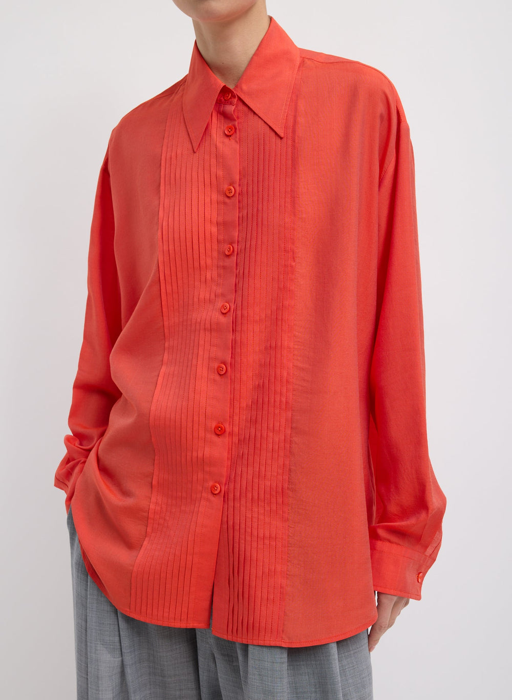 Silk Voile Easy Pintucked Shirt | Tibi Red
