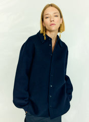 Luxe Double Faced Wool Angora Easy Shirt | Tibi Navy