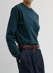 Striped Perfect Unisex Long Sleeve T-Shirt | Tibi Navy/Green Multi