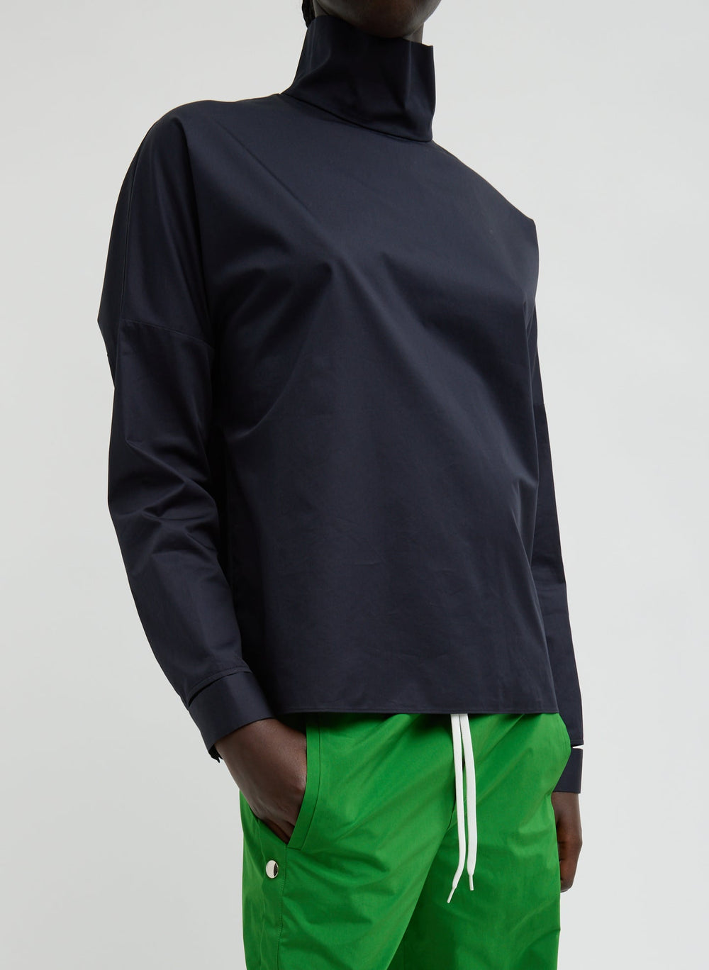 Eco Poplin Funnel Neck Dolman Top | Tibi Dark Navy