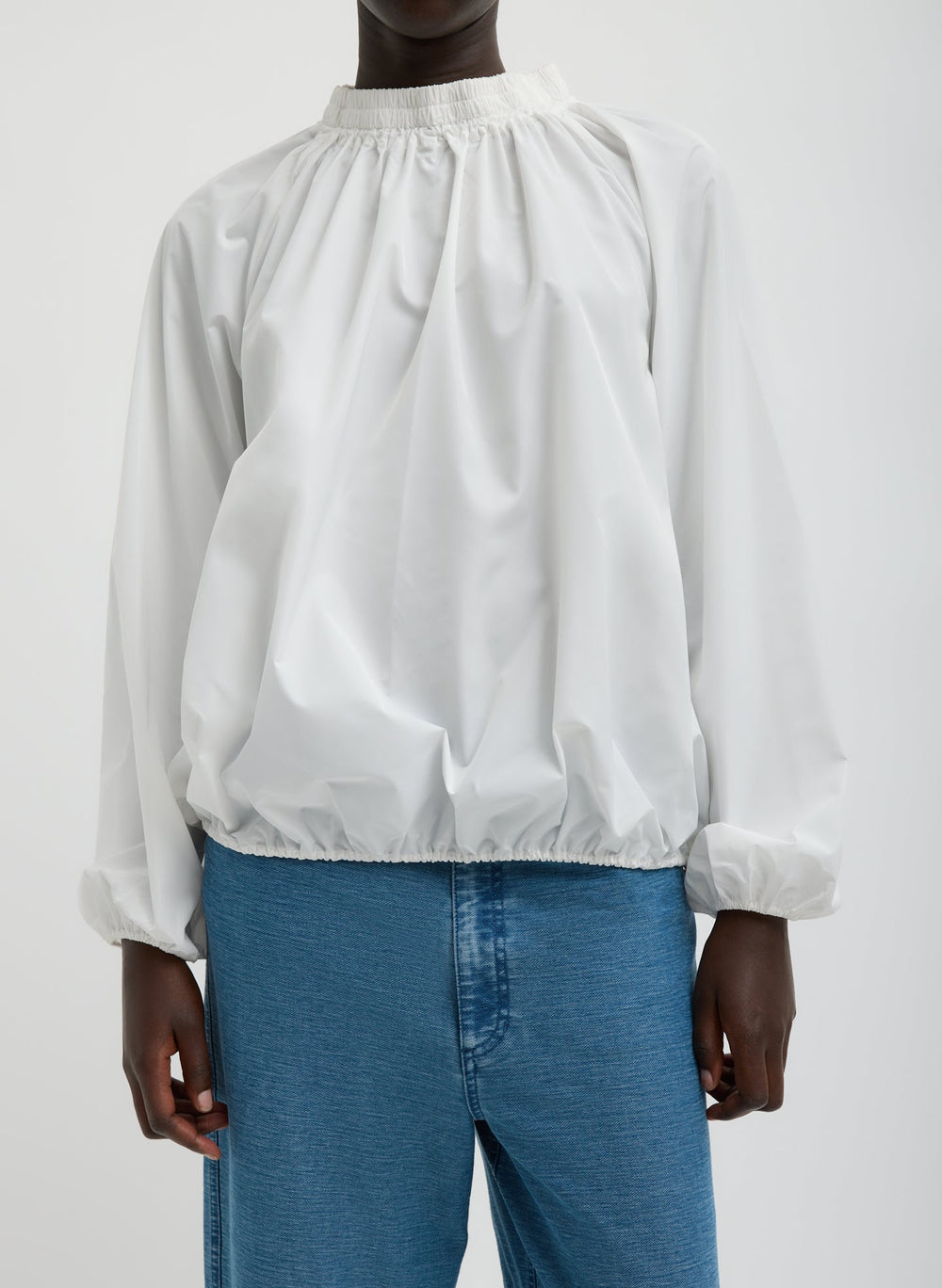 Italian Sporty Nylon Shirred Anorak Top | Tibi White