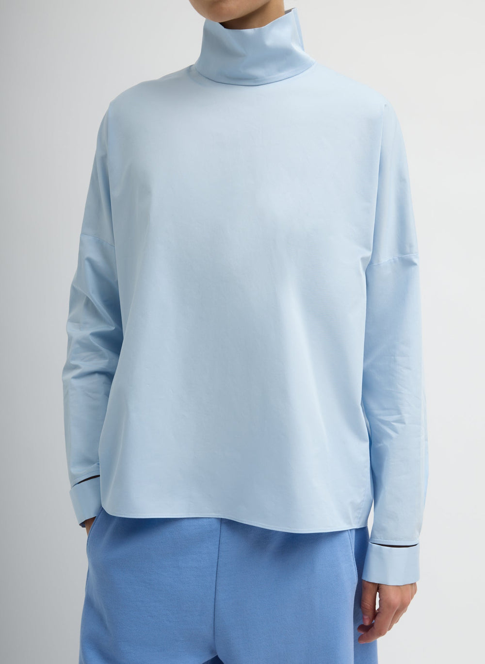Eco Poplin Funnel Neck Dolman Top | Tibi Chambray Blue