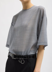 Sheer Wool Gauze Easy T-Shirt | Tibi Heather Grey