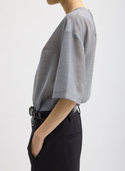 Sheer Wool Gauze Easy T-Shirt | Tibi Heather Grey
