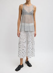Scribble Dot Print Pull On Pleated Skirt | Tibi White/Black Multi
