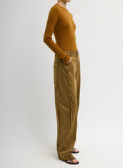 Garment Dyed Stretch Twill Tuck Pant | Tibi Dark Tan