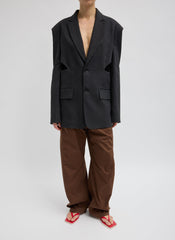 Stretch Linen Viscose Side Cut Blazer | Tibi Black