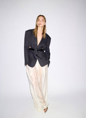 Stretch Linen Viscose Side Cut Blazer | Tibi Black