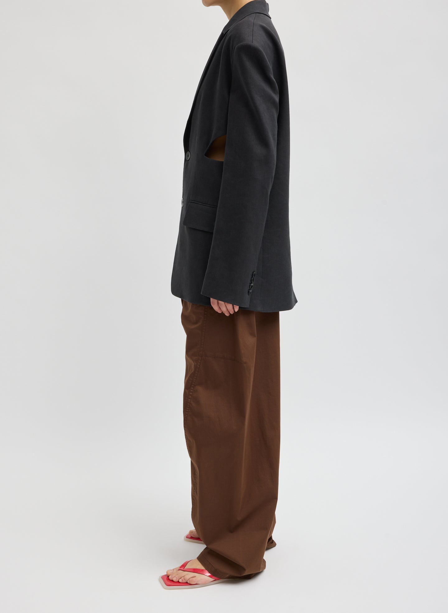 Stretch Linen Viscose Side Cut Blazer | Tibi Black