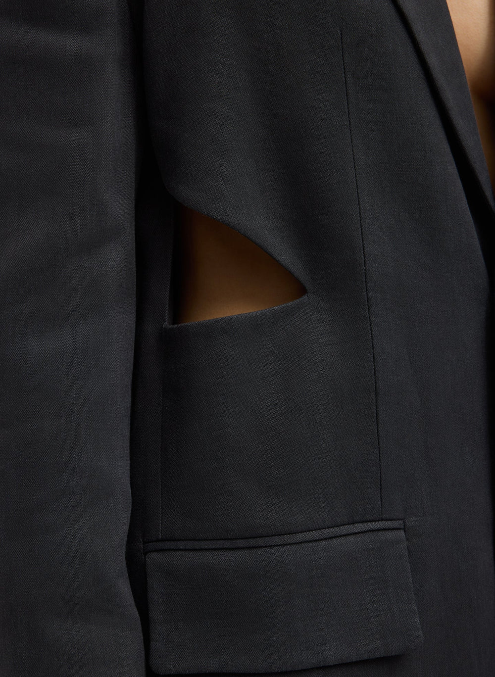 Stretch Linen Viscose Side Cut Blazer | Tibi Black