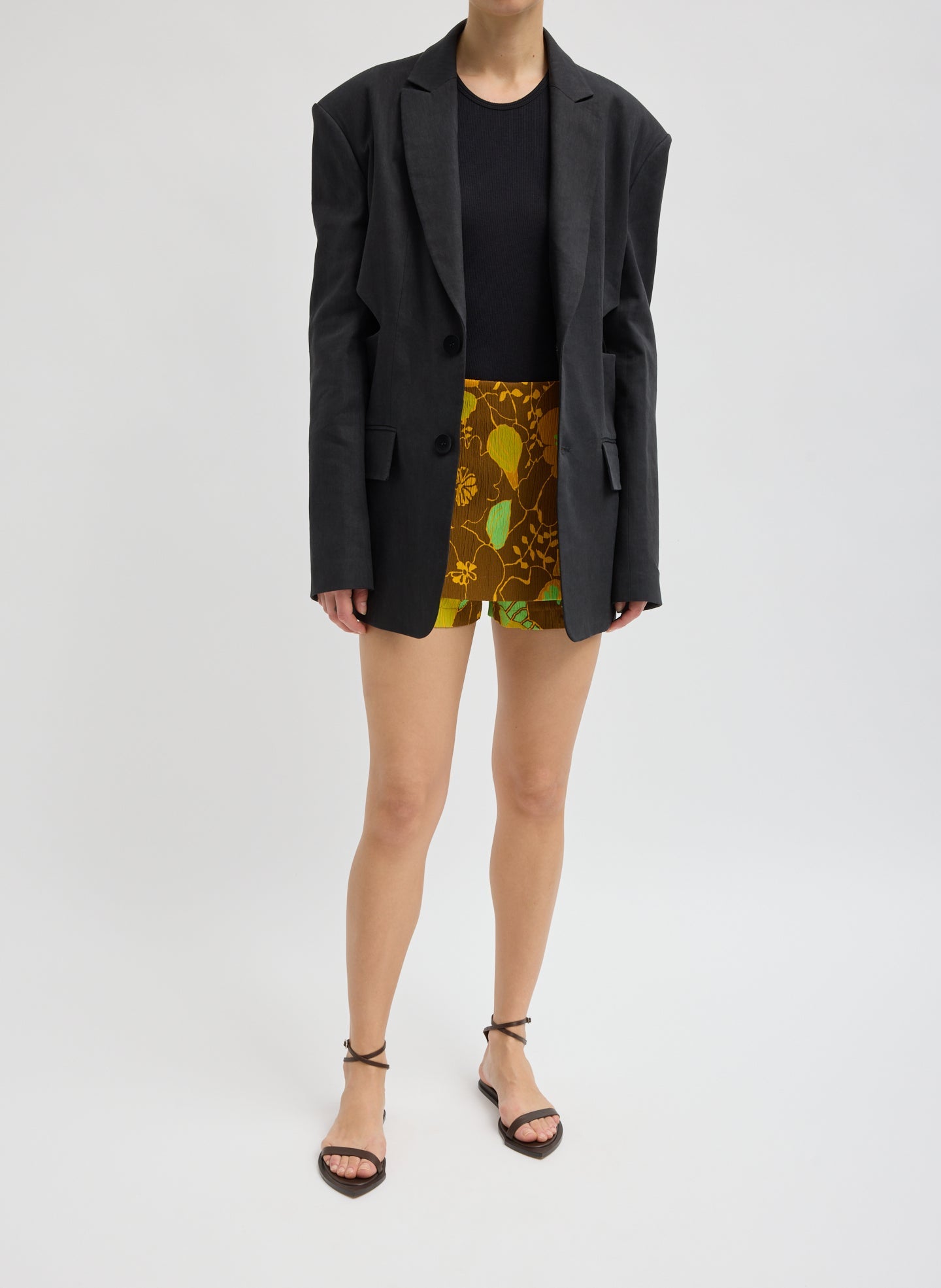Stretch Linen Viscose Side Cut Blazer | Tibi Black