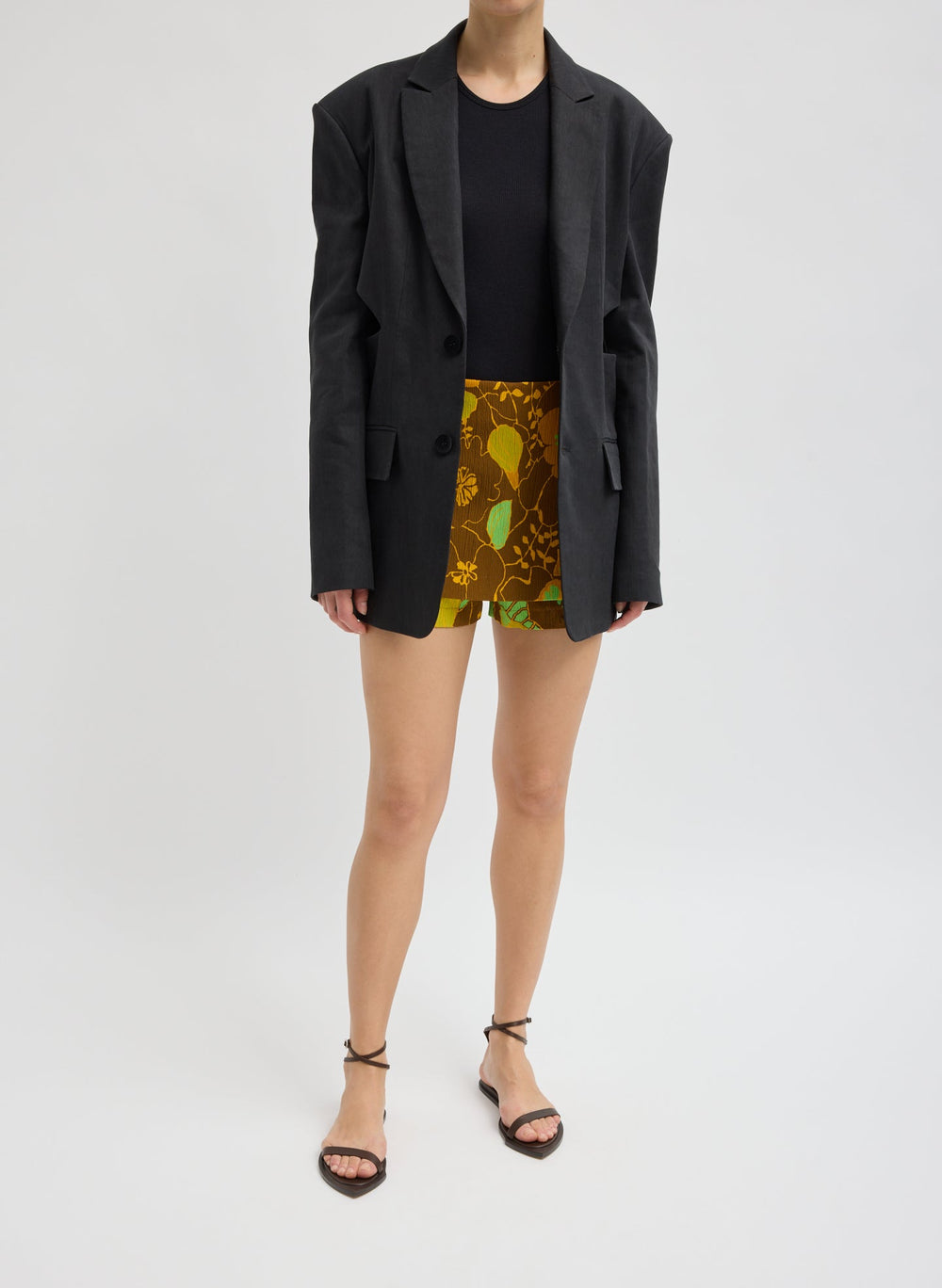 Stretch Linen Viscose Side Cut Blazer | Tibi Black