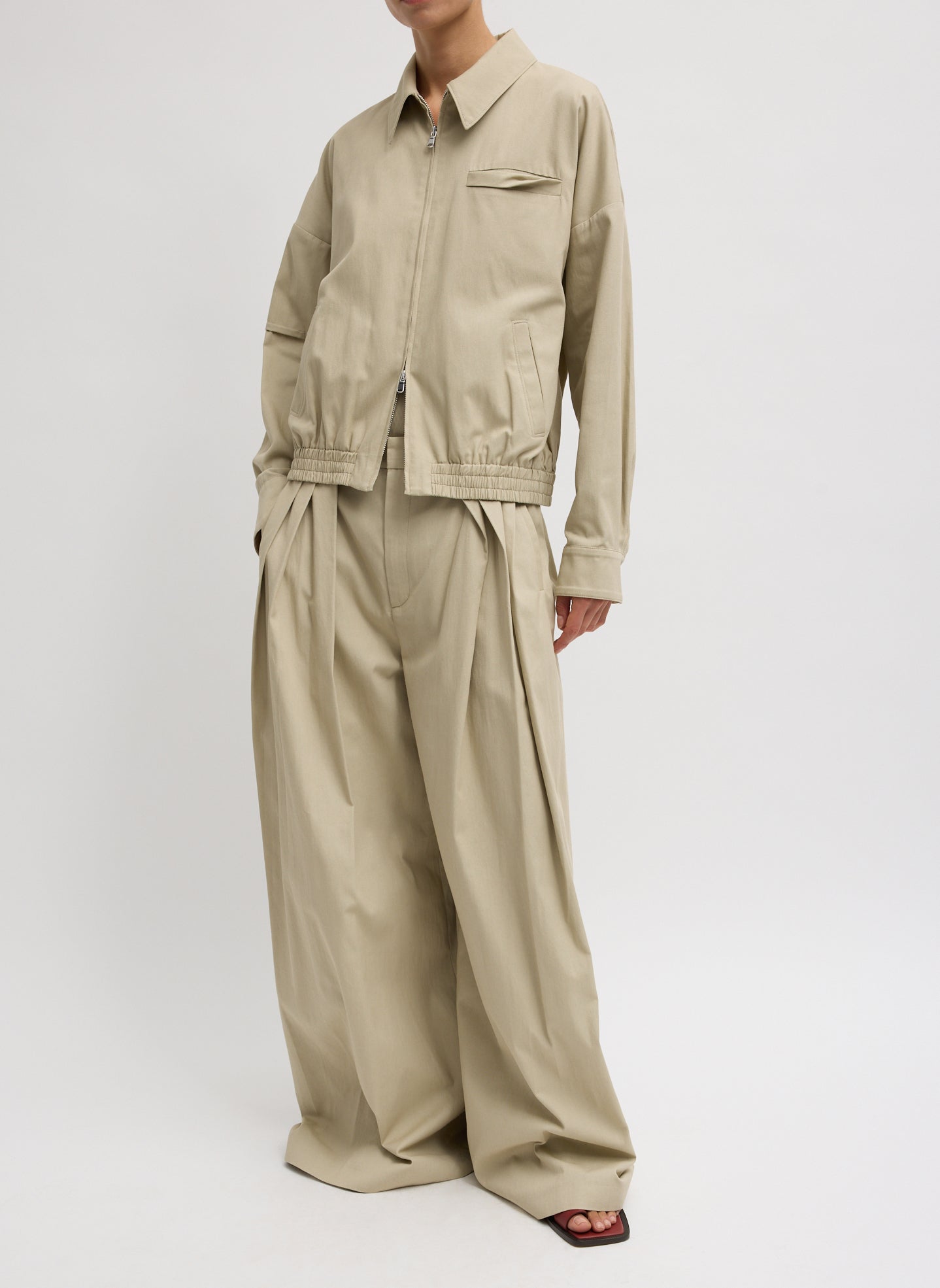 Luxe Spring Twill Bomber | Tibi Taupe