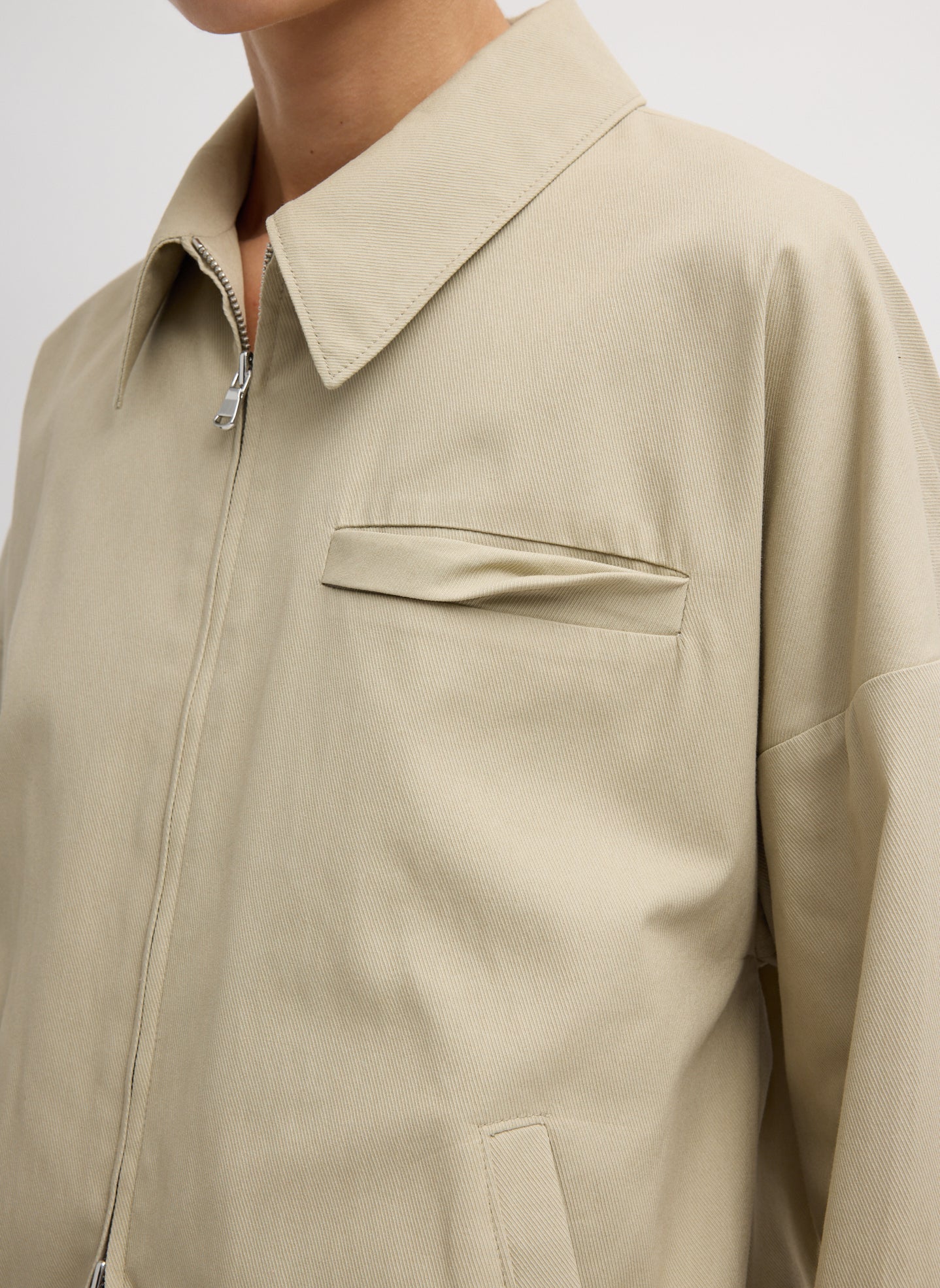 Luxe Spring Twill Bomber | Tibi Taupe