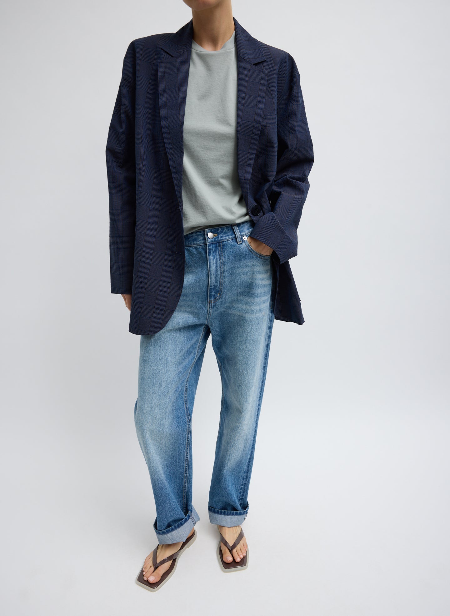 Menswear Crepon Liam Blazer | Tibi Navy Multi
