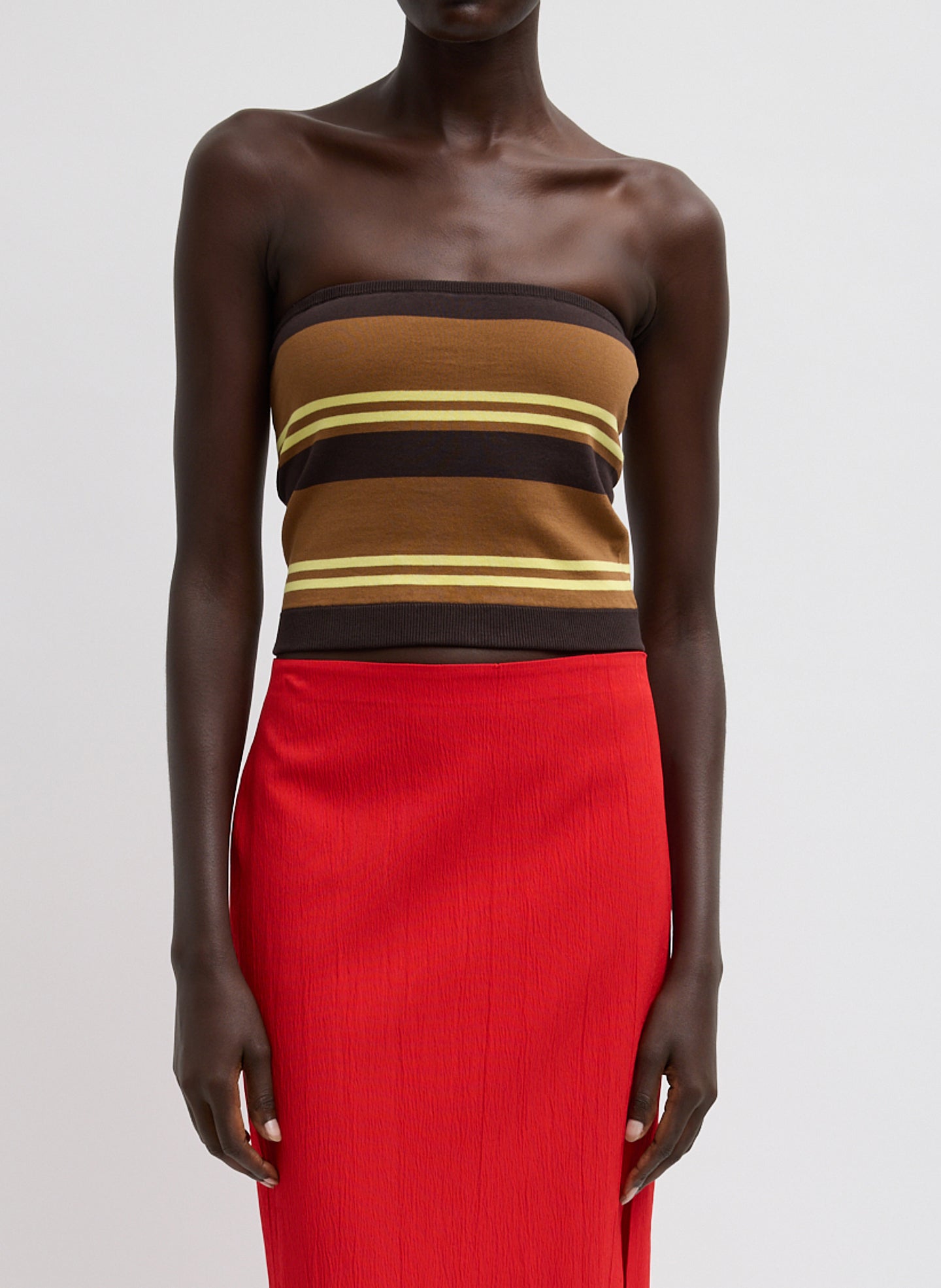 Super Fine Gauge Striped Tube Top | Tibi Brown Multi