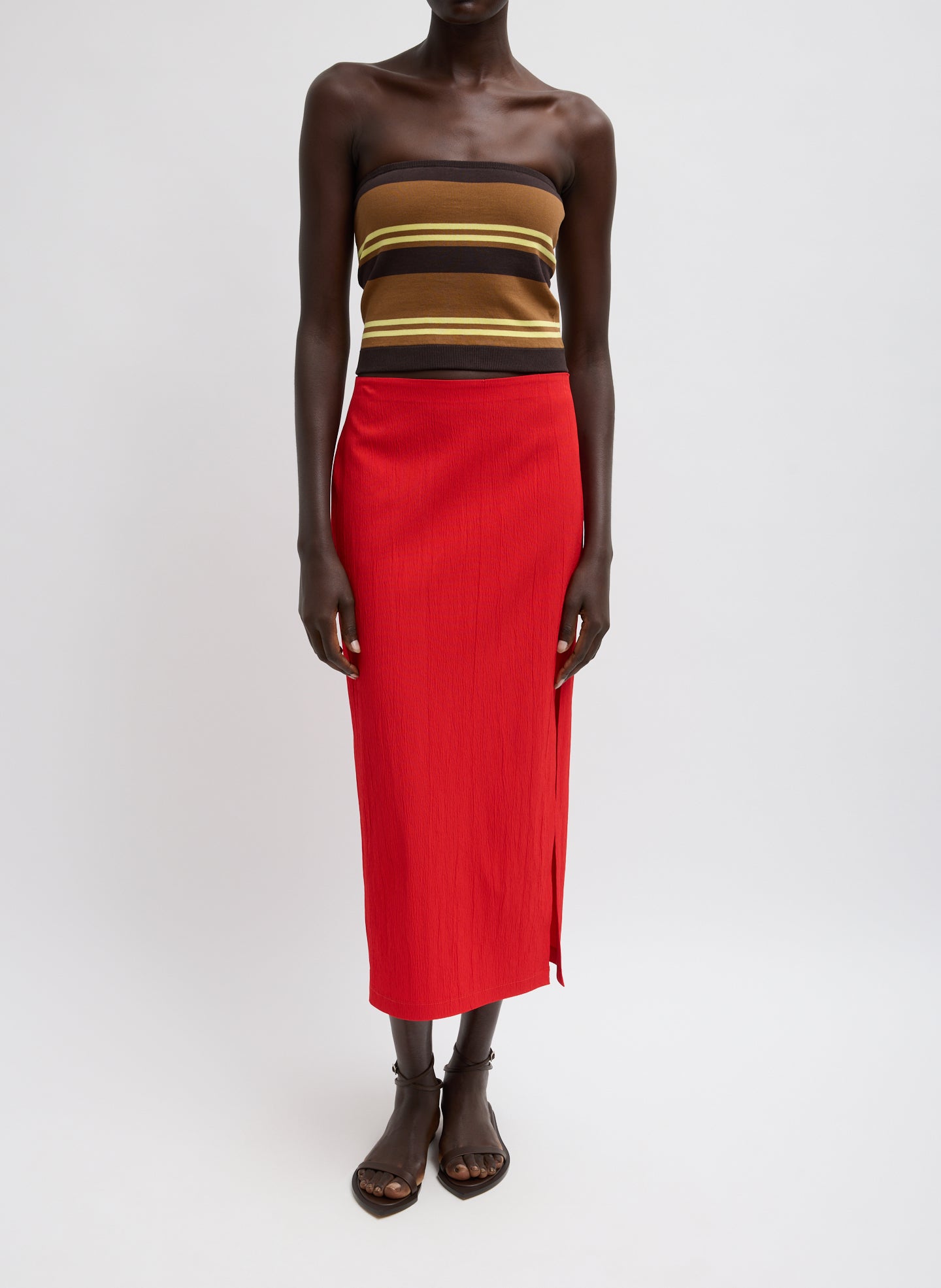Super Fine Gauge Striped Tube Top | Tibi Brown Multi