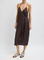Summer Slip Wrap Dress | Tibi Chocolate Brown