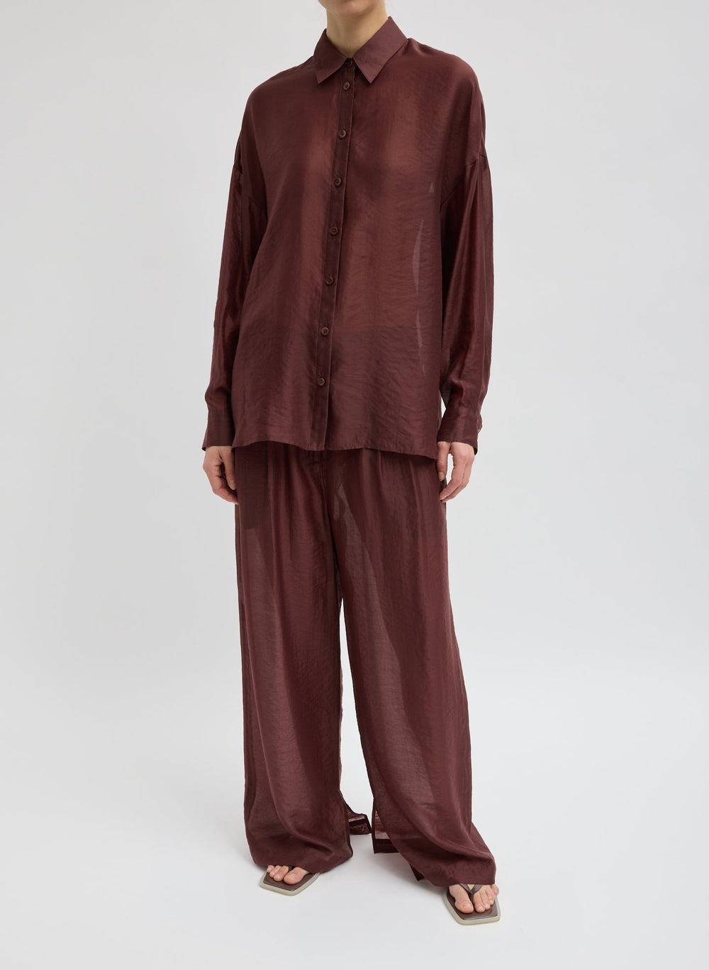 Summer Voile Oversized Shirt | Tibi Russet Brown