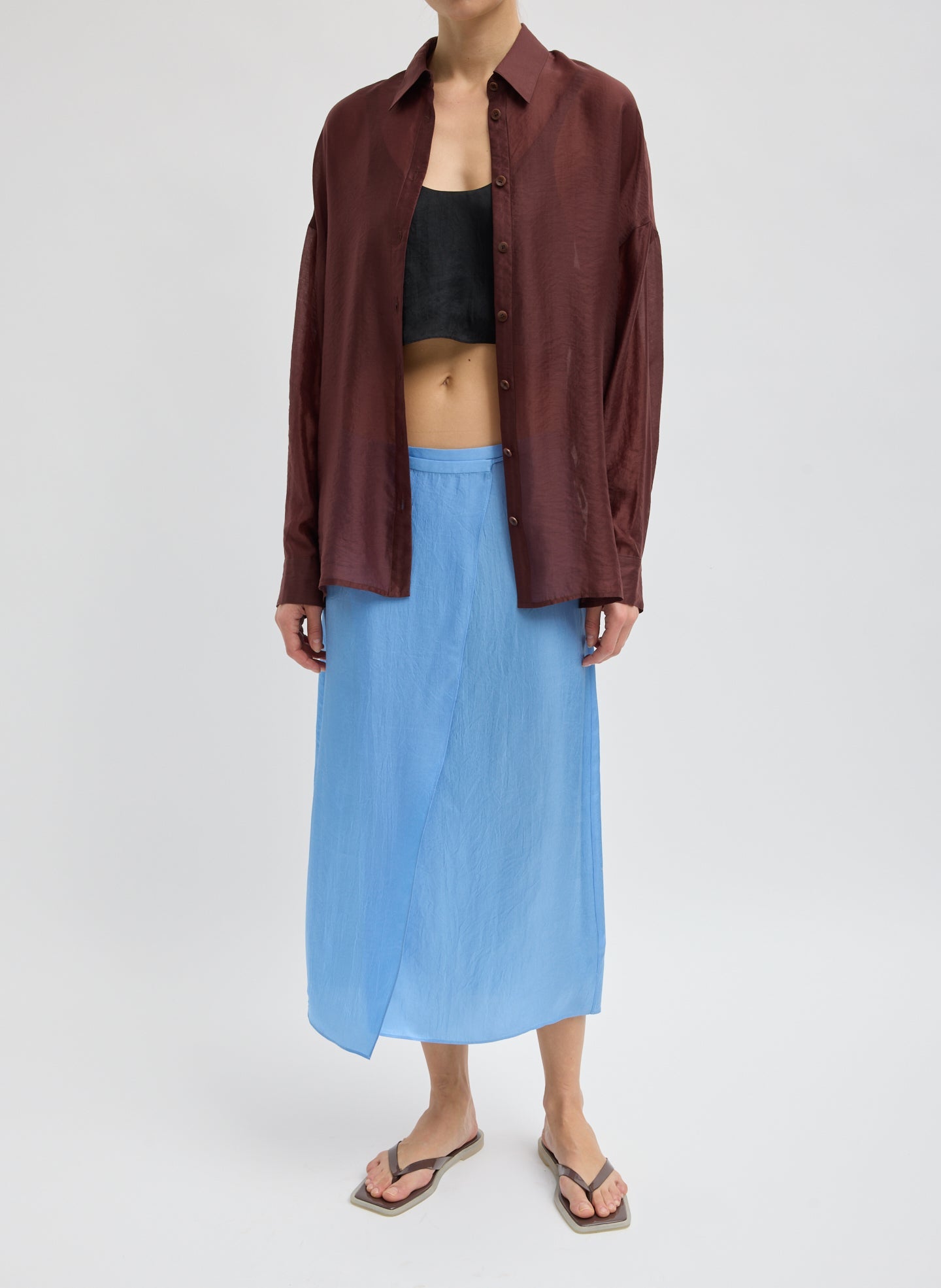Summer Voile Oversized Shirt | Tibi Russet Brown