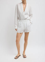 Crinkle Stripe Summer Suiting Pull On Shorts | Tibi Ivory Multi